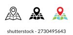 Map pin icon. Location marker and navigation map symbol. GPS navigation, destination search and route planning concept. Travel location sign. Address, direction and place finder pictogram.