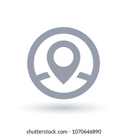 Map pin icon. Location marker symbol. GPS navigation sign in circle outline. Vector illustration