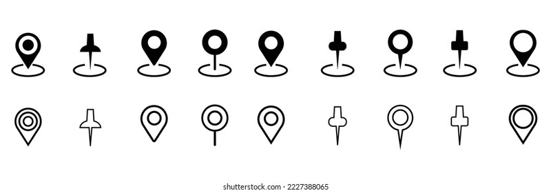Map pin icon. Map location icon. Map marker pointer icon set. Modern map markers. location pin sign. Pin place marker.