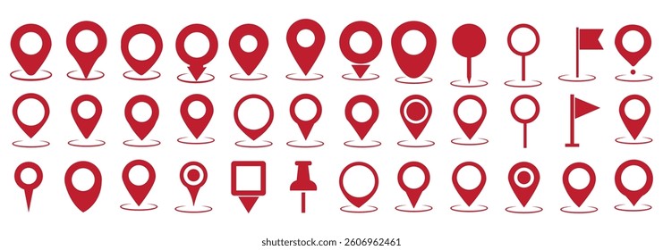 Map pin icon. location pin place marker. Location icon. Map marker pointer icon set. GPS location symbol collection. Modern map markers. Vector icon isolated on transparent background. Stock Vector.