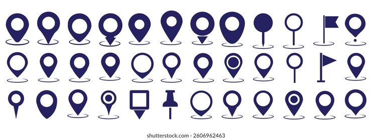 Map pin icon. location pin place marker. Location icon. Map marker pointer icon set. GPS location symbol collection. Modern map markers. Vector icon isolated on transparent background. Stock Vector.