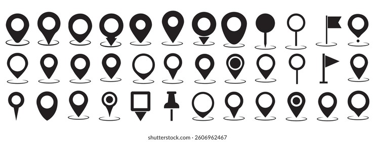 Map pin icon. location pin place marker. Location icon. Map marker pointer icon set. GPS location symbol collection. Modern map markers. Vector icon isolated on transparent background. Stock Vector.