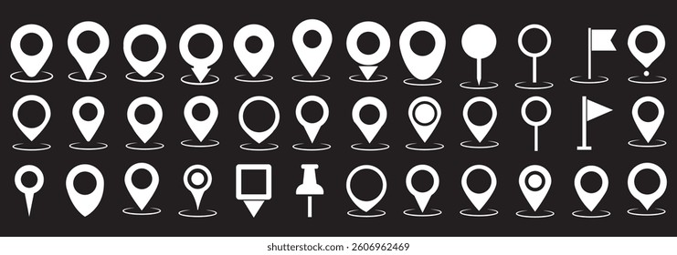 Map pin icon. location pin place marker. Location icon. Map marker pointer icon set. GPS location symbol collection. Modern map markers. Vector icon isolated on transparent background. Stock Vector.