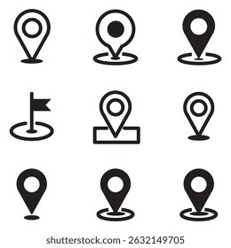Map pin icon. location pin place marker. Location icon. Map marker pointer icon set. GPS location symbol collection. Modern map markers. Vector icon isolated on transparent background. Stock Vector.