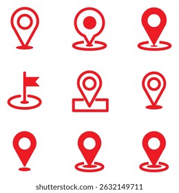 Map pin icon. location pin place marker. Location icon. Map marker pointer icon set. GPS location symbol collection. Modern map markers. Vector icon isolated on transparent background. Stock Vector.