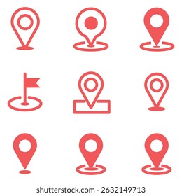 Map pin icon. location pin place marker. Location icon. Map marker pointer icon set. GPS location symbol collection. Modern map markers. Vector icon isolated on transparent background. Stock Vector.