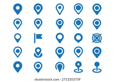 Icono de pin de mapa. marcador de lugar de pin de ubicación. Icono de Locación. Conjunto de iconos de puntero de marcador de mapa. Símbolo de ubicación GPS colección. Ilustración de Victor Eps 10.
