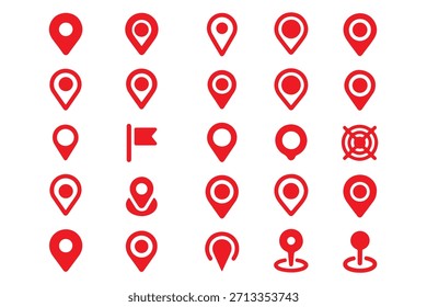 Icono de pin de mapa. marcador de lugar de pin de ubicación. Icono de Locación. Conjunto de iconos de puntero de marcador de mapa. Símbolo de ubicación GPS colección. Ilustración de Victor Eps 10.