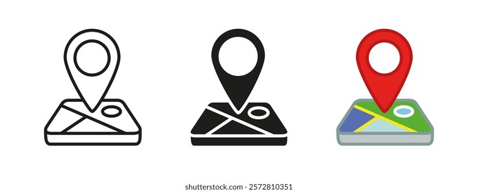 Map pin icon. Location symbol. Destination address position sign. GPS navigation pointer vector illustration. Geolocation tracking pictogram. Travel route locate mark isolated concept.