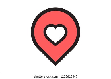 Map Pin Icon, Location Pin Vector Icon, Map Pointer With Heart Icon