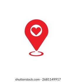 map pin icon, location pin vector icon, map pointer with heart icon.
