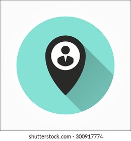 Map pin  - icon with long shadow, flat design. Vector illustration