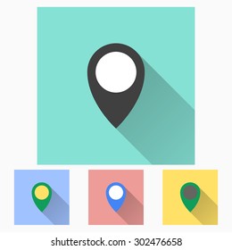 Map pin  - icon with long shadow, flat design. Vector illustration