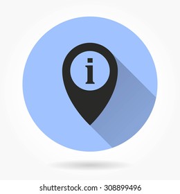 Map pin icon with a long shadow. Vector illustration.