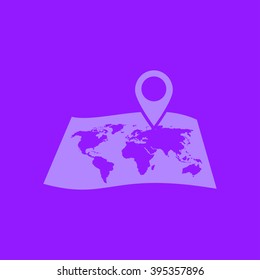 Map with a pin icon. Map navigation simbol.