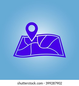 Map with a pin icon. Map navigation simbol.