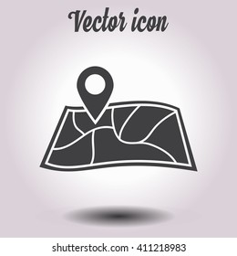 Map with a pin icon. Map navigation simbol.