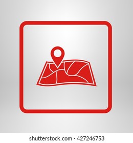 Map with a pin icon. Map navigation simbol.