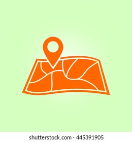 Map with a pin icon. Map navigation simbol.