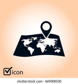 Map with a pin icon. Map navigation simbol.