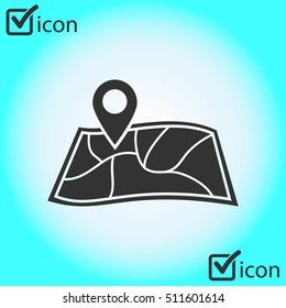 Map with a pin icon. Map navigation simbol.