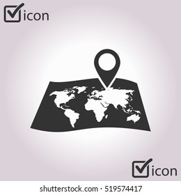 Map with a pin icon. Map navigation simbol.