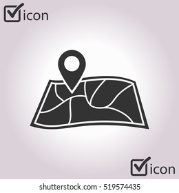 Map with a pin icon. Map navigation simbol.