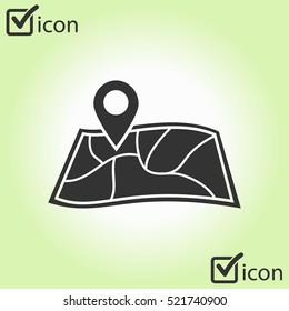 Map with a pin icon. Map navigation simbol.