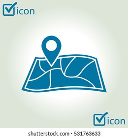 Map with a pin icon. Map navigation simbol.
