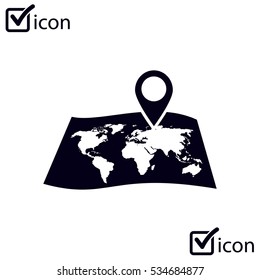 Map with a pin icon. Map navigation simbol.