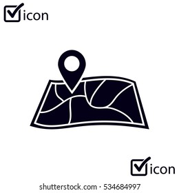 Map with a pin icon. Map navigation simbol.