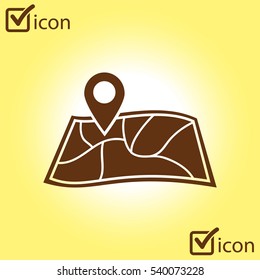 Map with a pin icon. Map navigation simbol.