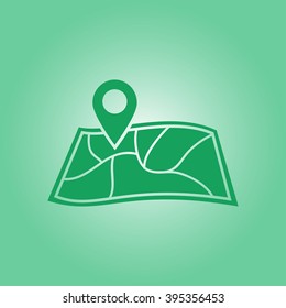 Map with a pin icon. Map navigation symbol.