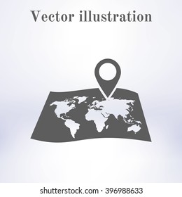 Map with a pin icon. Map navigation symbol.