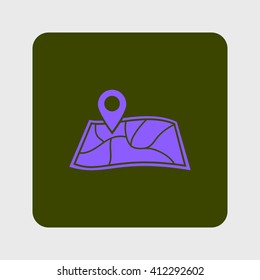 Map with a pin icon. Map navigation symbol.