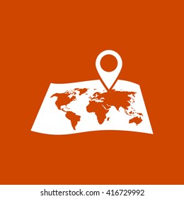 Map with a pin icon. Map navigation symbol.