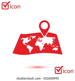 Map with a pin icon. Map navigation symbol.