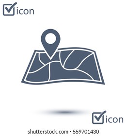 Map with a pin icon. Map navigation symbol.