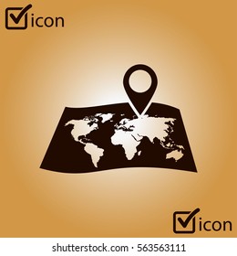 Map with a pin icon. Map navigation symbol.