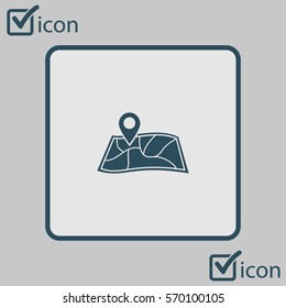 Map with a pin icon. Map navigation symbol.