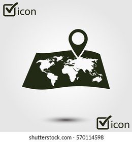 Map with a pin icon. Map navigation symbol.