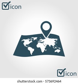 Map with a pin icon. Map navigation symbol.