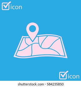 Map with a pin icon. Map navigation symbol.