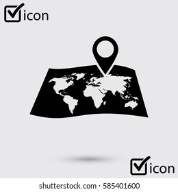Map with a pin icon. Map navigation symbol.