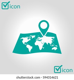 Map with a pin icon. Map navigation symbol.