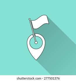 Map pin icon on a green background. Vector illustration, flat design. 