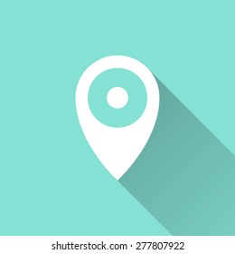 Map pin icon on a green background. Vector illustration, flat design. 