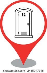 Map pin icon of outdoor or outside portable public toilet. Vector design of a map pin or pointer icon for portable outdoor or outside public toilet.