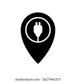 map pin icon with power plug, charging station icon, flat style pictogram icon for ui or ux mobile app, vector illustration logo symbol design, isolated on white
