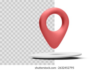 Map Pin Icon In Red Color On White Platform, Ideal For Location, Navigation, Travel, And GPS App Interface Design. Clean And Modern 3D Illustration. Vector Illustration.